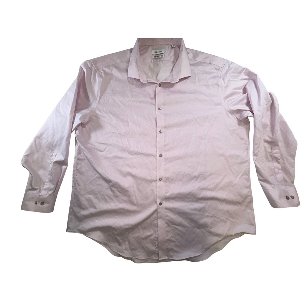 Calvin Klein Mens 3XL 19 34/35 Pink Infinite Wrinkle Free Slim Fit Dress Shirt